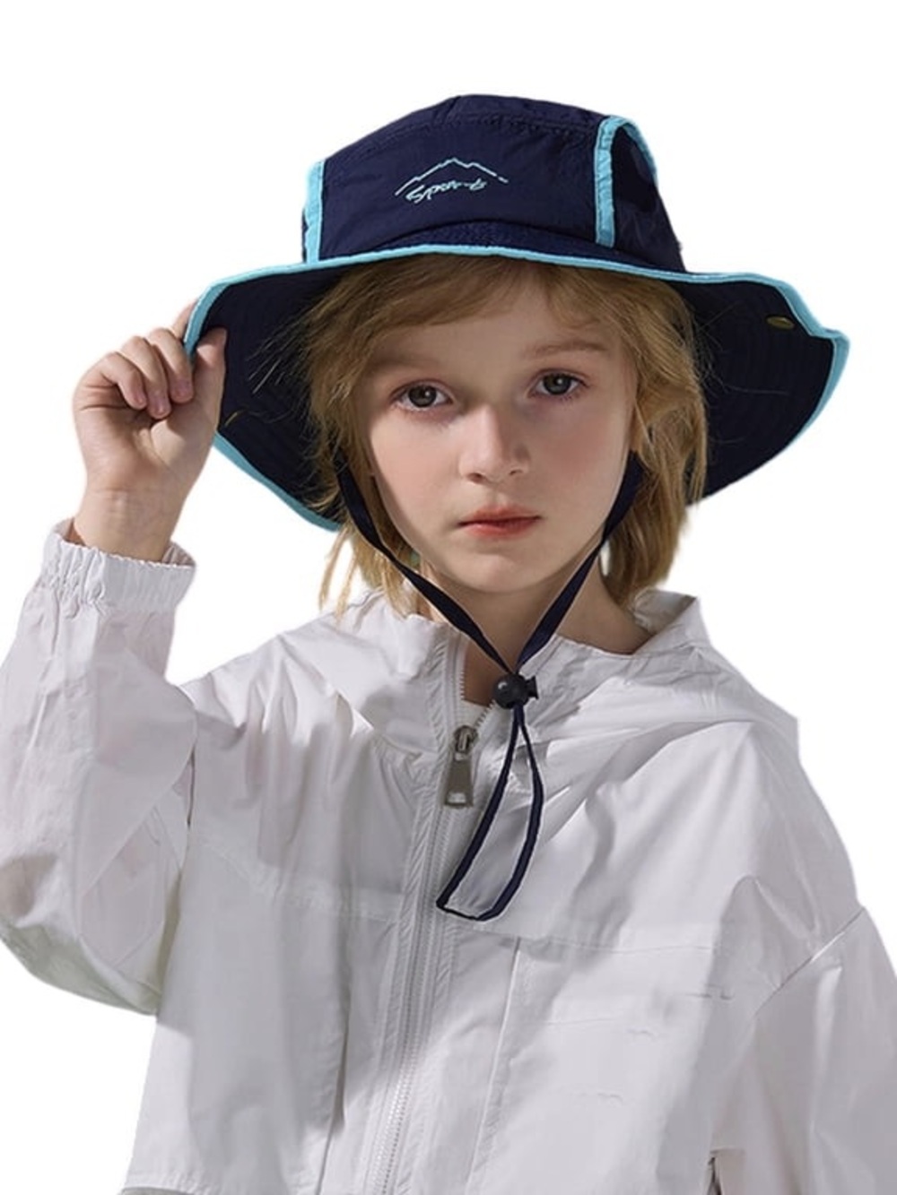 Kids Sun Hat - Navy with Light Blue Trimmings